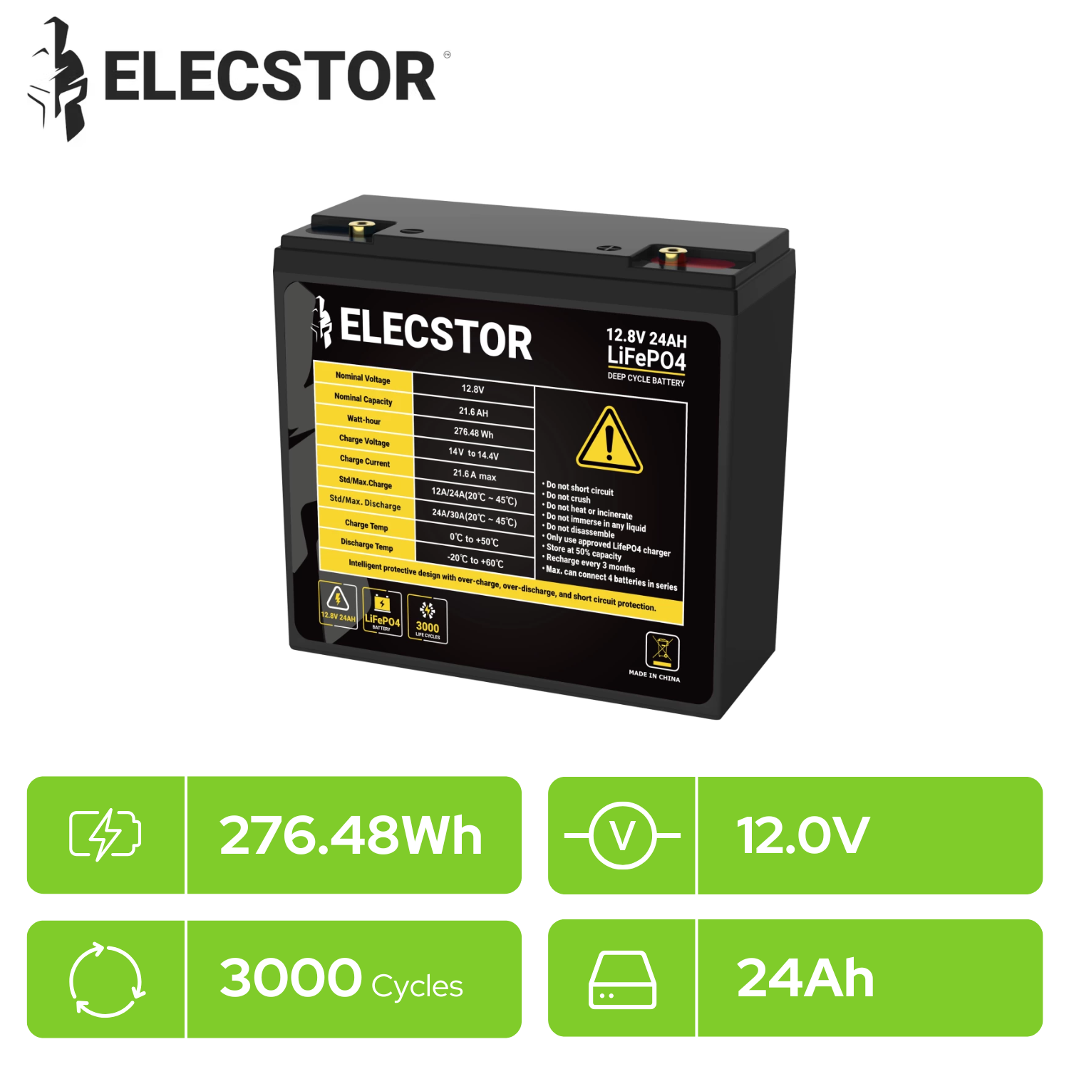 Elecstor 12V 24Ah LIFEPO4 Battery