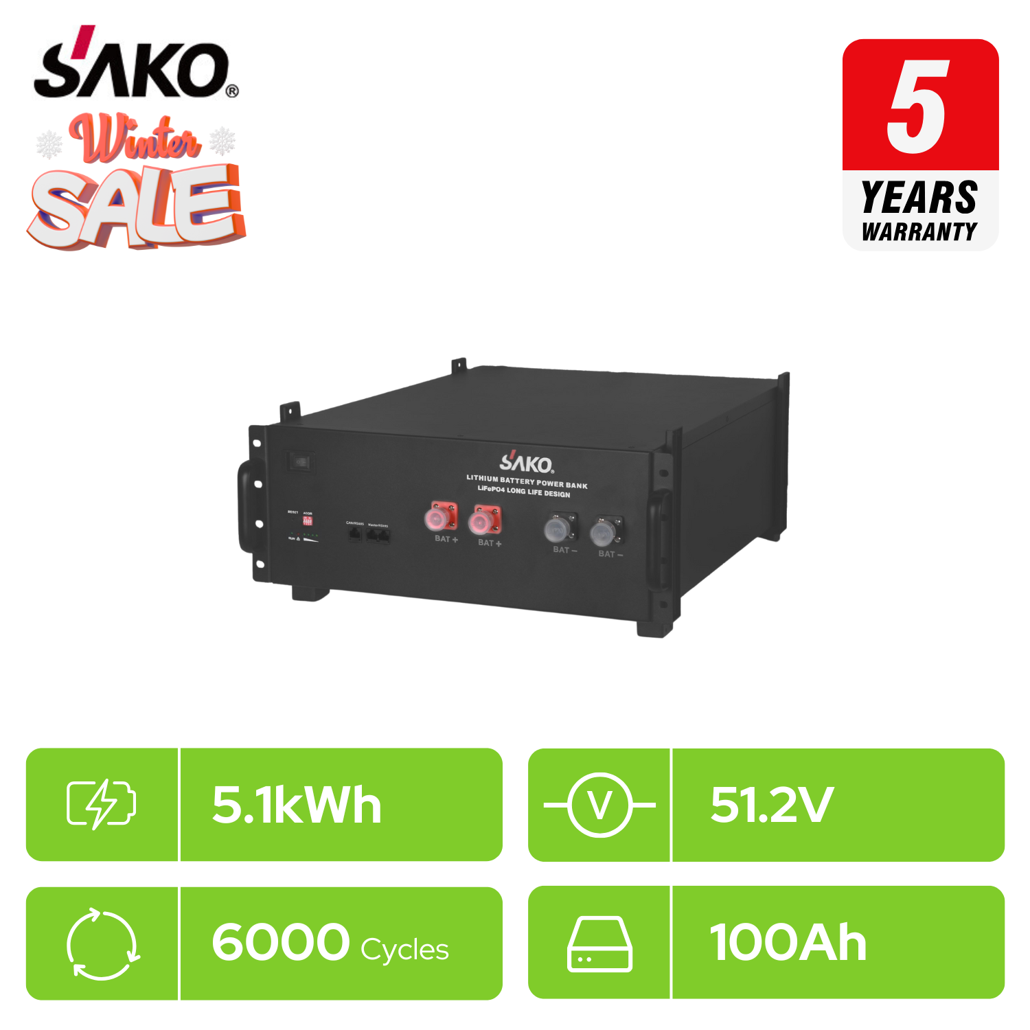 SAKO Li-Cube Rack Mount 5.12KWh Battery